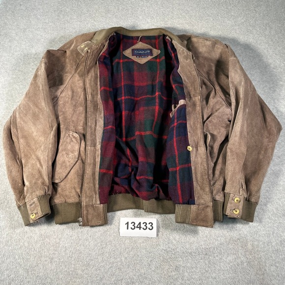 Gant Other - Gant Suede Bomber Jacket Mens 46 Brown Good Vintage Plaid Lined Korea